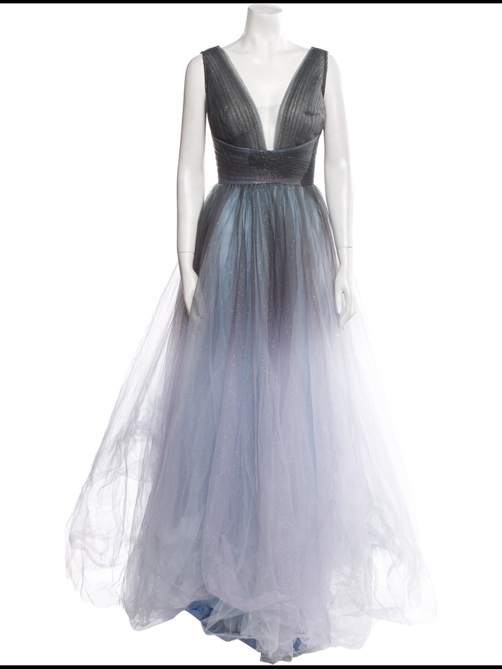 Mac Duggal Gradient Smoky Blue-Grey Tulle Prom Gown